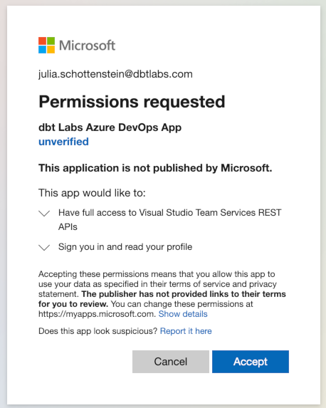 Azure DevOps Authorization Screen